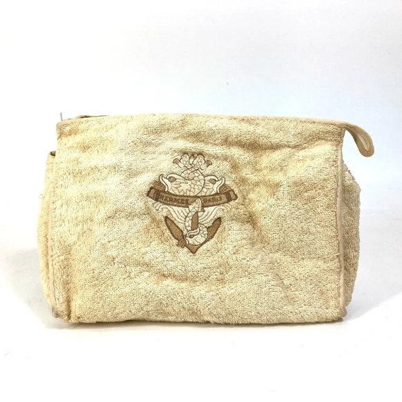 HERMES Cluch Bag Clutch logo Makeup pouch Cosmetics Pouch pile Beige - Picture 1 of 13